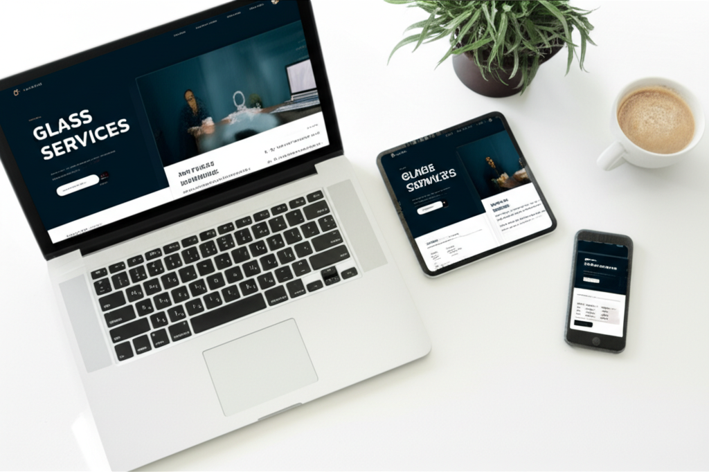 Modern devices displaying glass company website