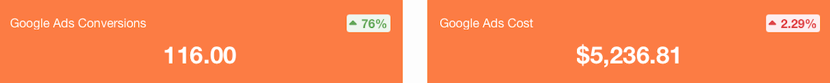 Google Ads showing 116 conversions at $5,236.81 cost