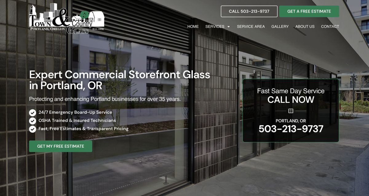 Town & Country Glass website homepage
